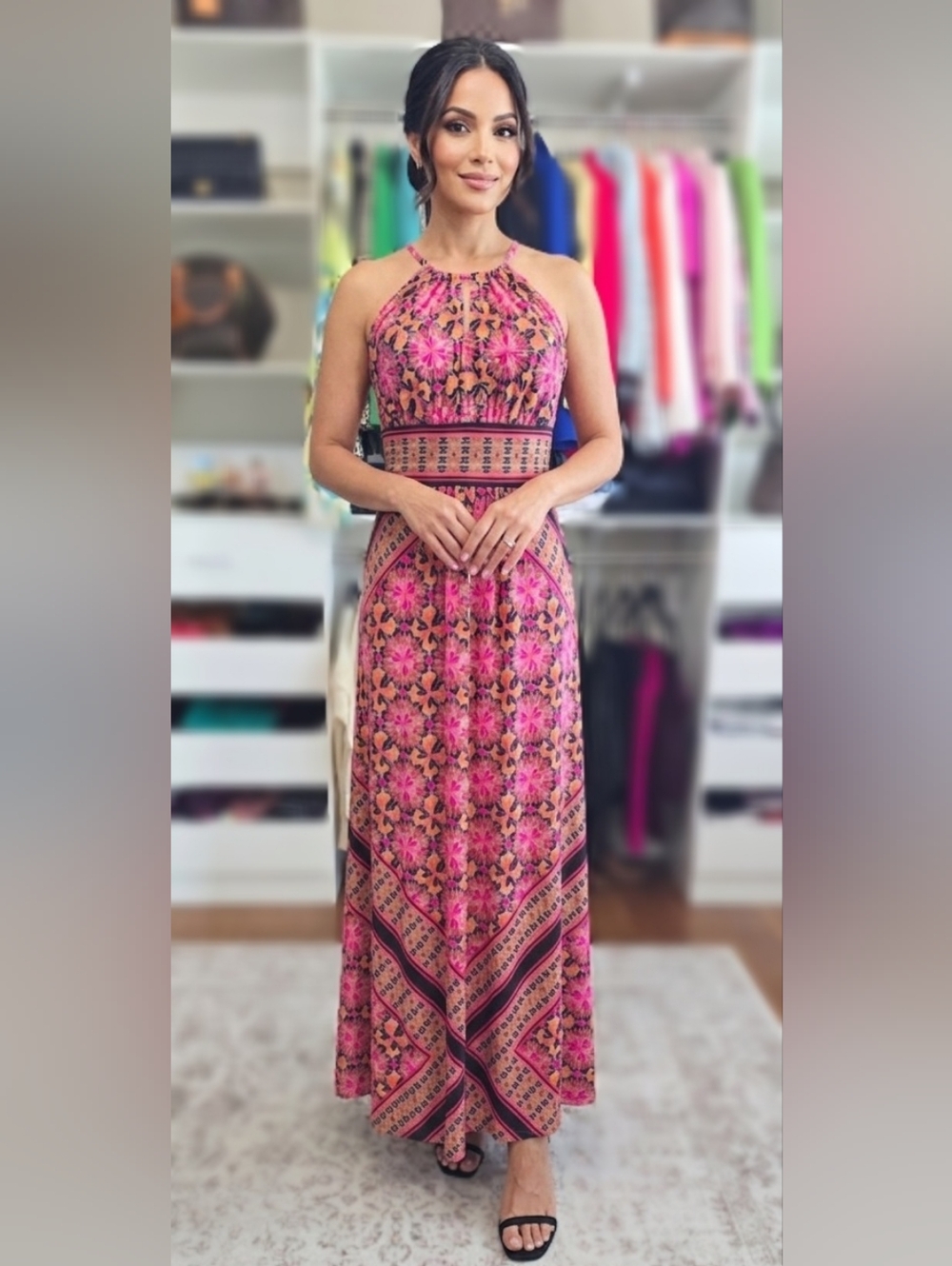Roz & Ali Pink Floral Halter Maxi Dress Size 4
